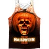 Halloween Pumpkin Skull 100% Poly Front/Back Print Mens Tank