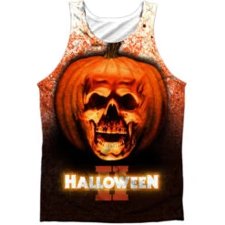 Halloween Pumpkin Skull 100% Poly Front/Back Print Mens Tank