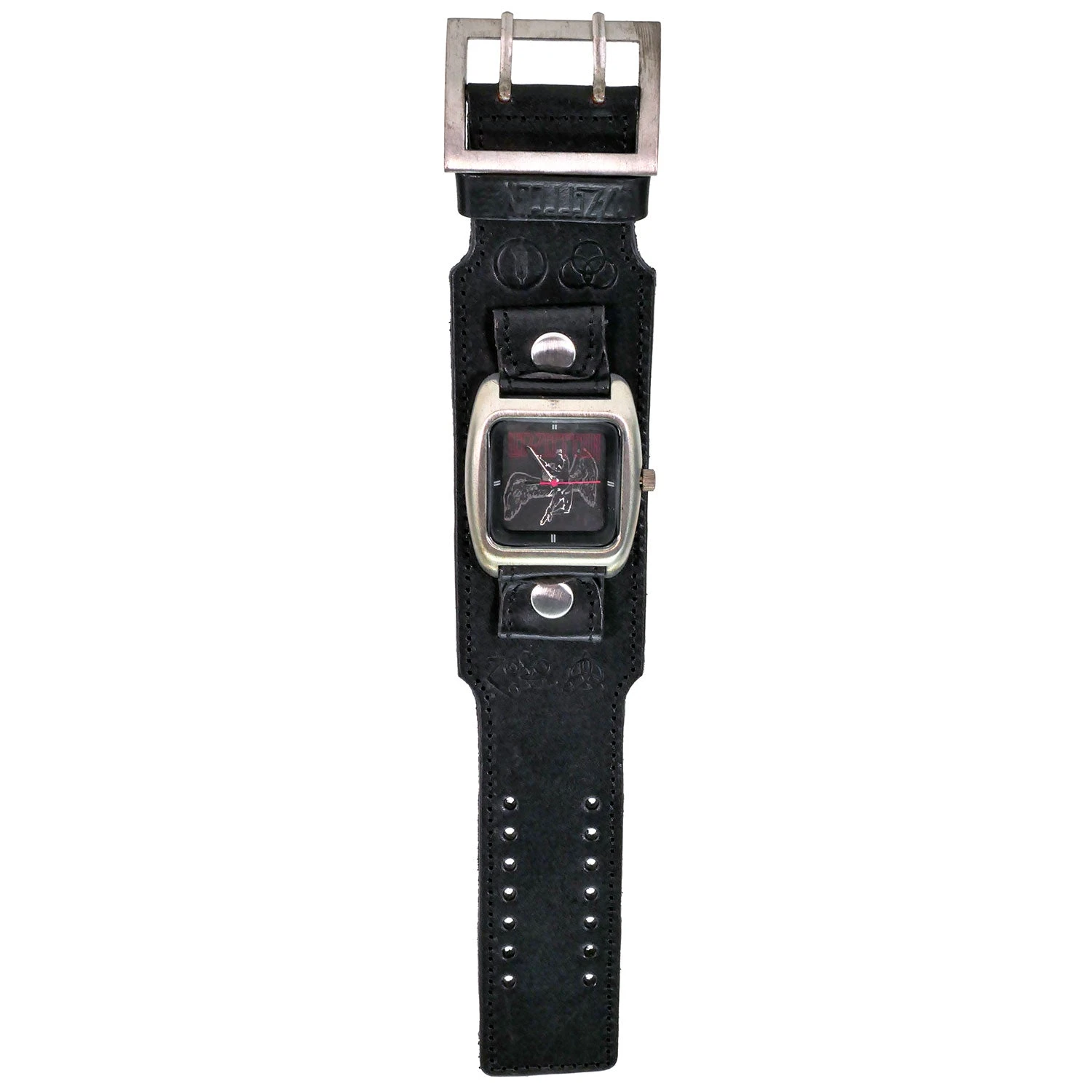 Leather Band Wrist Watch Triple Wide Silver Rings 1 Leather Band Wrist Watch Triple Wide Silver Rings